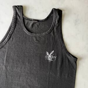 Vintage 80s Playboy Smurf Iron On Two Sided Black Tank Top / S M